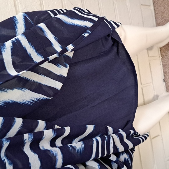 DKNY Navy Lined Belted Sheer Overla Maxi Dress Size 4 - Picture 5 of 13